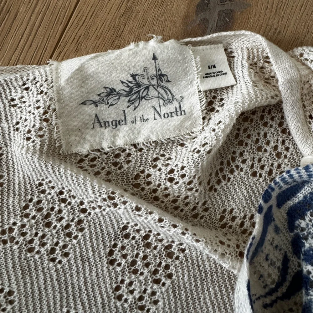 Anthropologie Angel Of The North Cream and Blue Wrap S/M